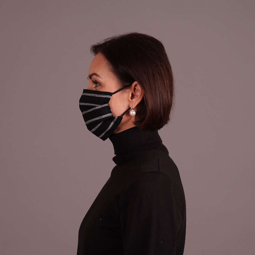 Black Linen Reusable Mask With Stripes Shop With Veta