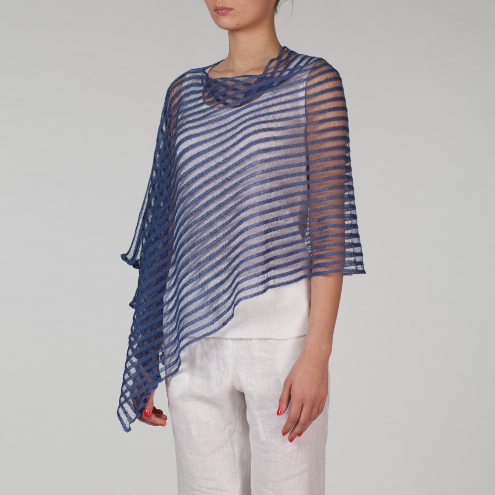 Nensi Pure Linen Dark Blue Poncho