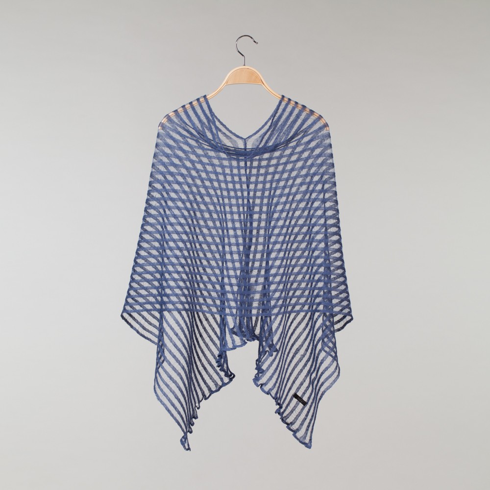 Nensi Pure Linen Dark Blue Poncho