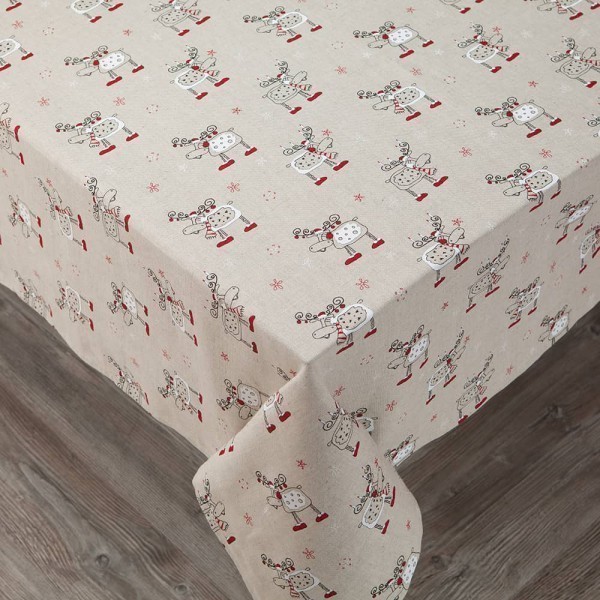 Полульняная ткань с принтом рождественские лоси