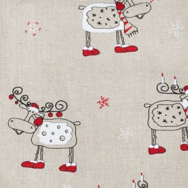 Christmas Deers print natural linen fabric