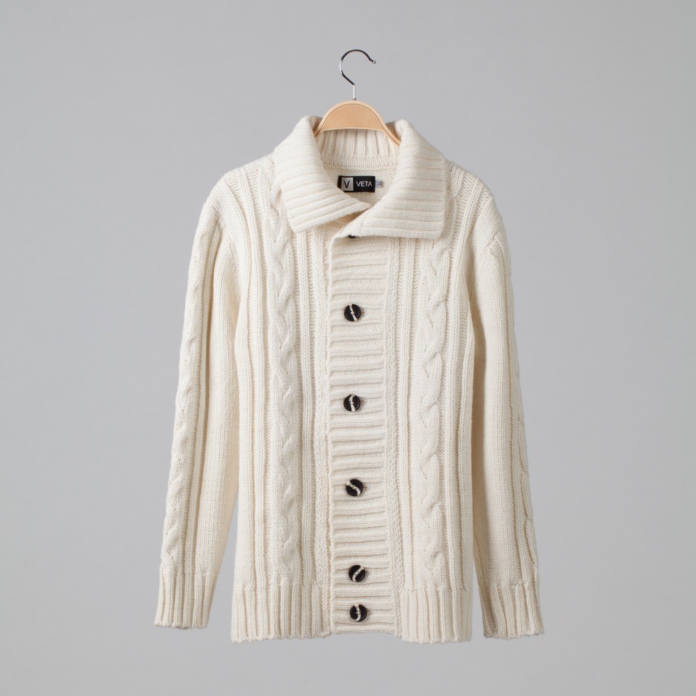 Rik wool blend cable white cardigan – Shop with Veta