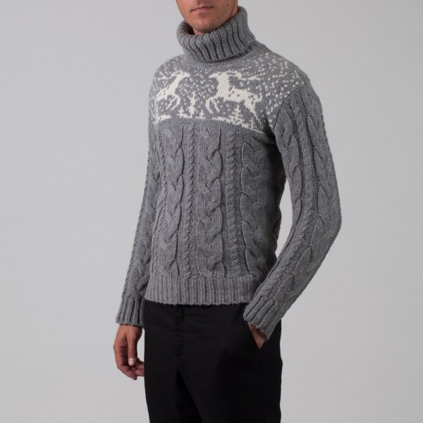 Silvester Wool Blend Cable Polo Neck gray jumper