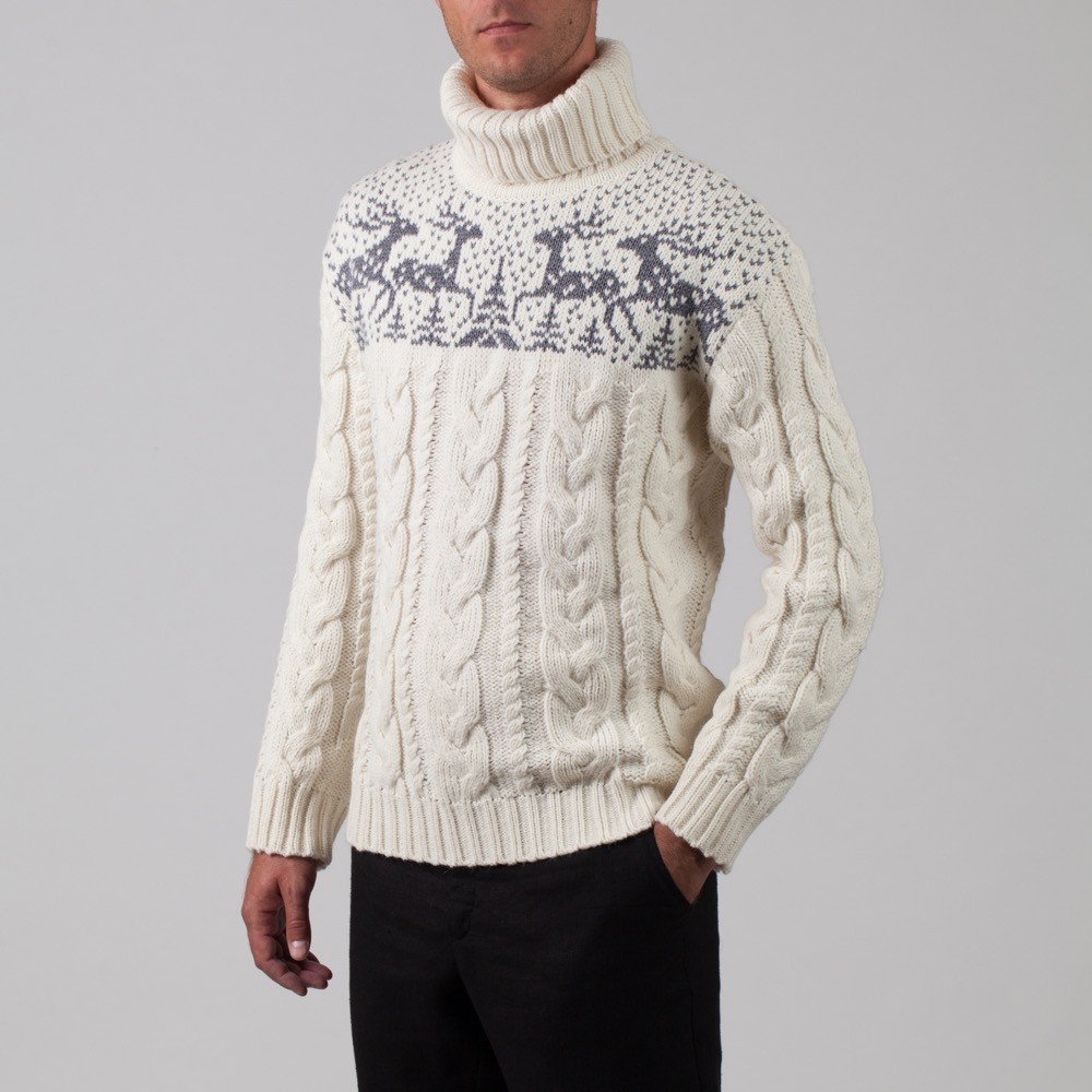 Silvester Wool Blend Cable Polo Neck wtite Jumper