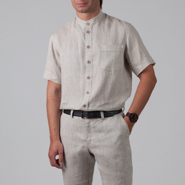 Sergio рубашка из льна с короткими рукавами натурального цвета