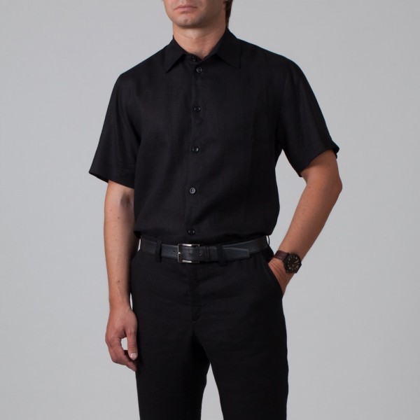 Marko Linen Short Sleeve Regular Fit Casual Shirt black