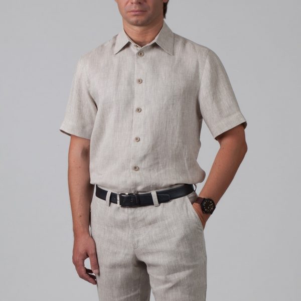 Marko рубашка из льна с короткими рукавами натурального цвета
