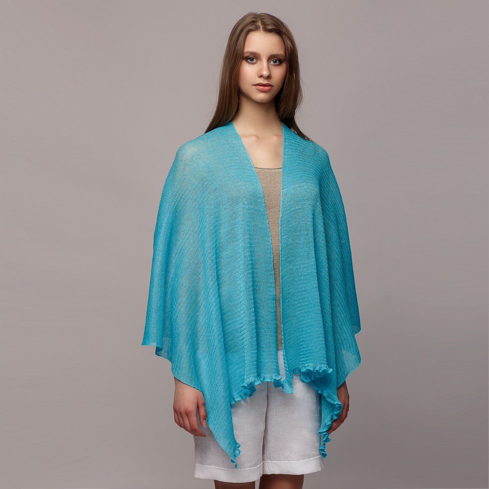 Firenze Light Pure Linen Poncho turquoise