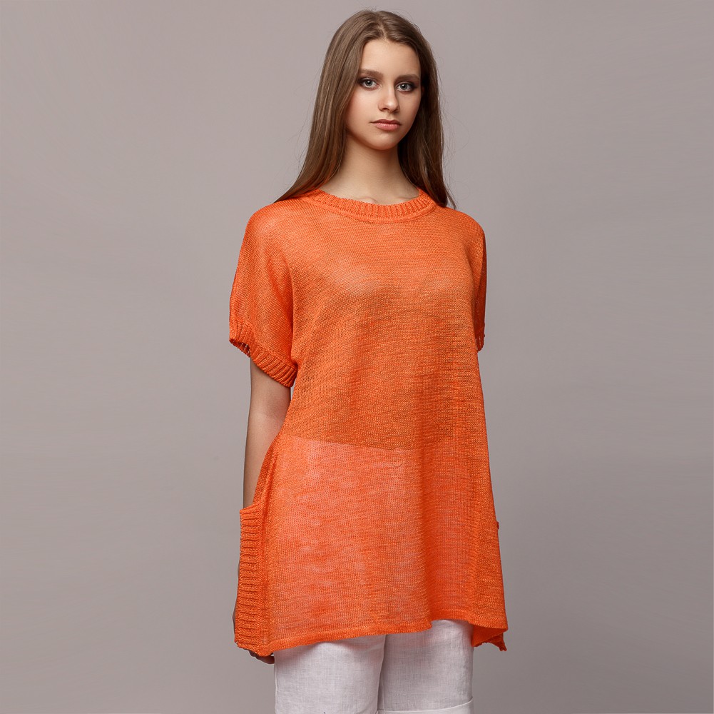 Celesta O-neck short sleeve long pullover orange