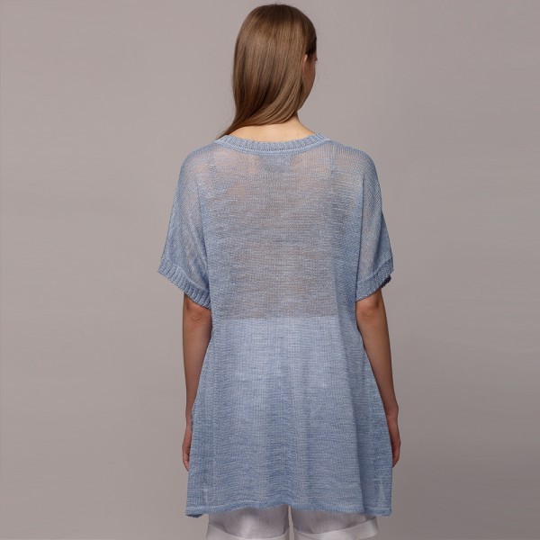 Celesta O-neck short sleeve long pullover light blue