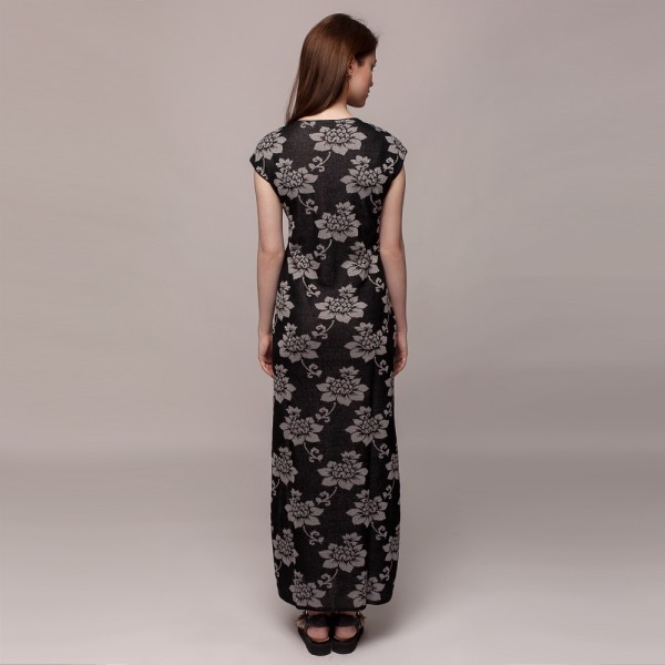 Dylma flower print knit linen Dress black