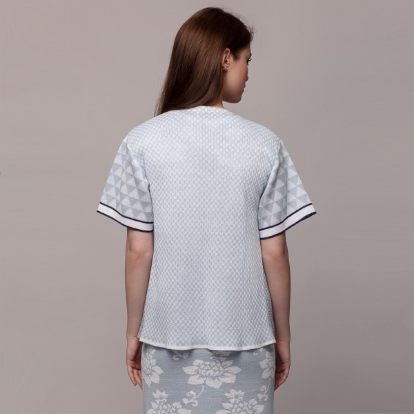 Relika short sleeve buttonless linen cardigan blue-white