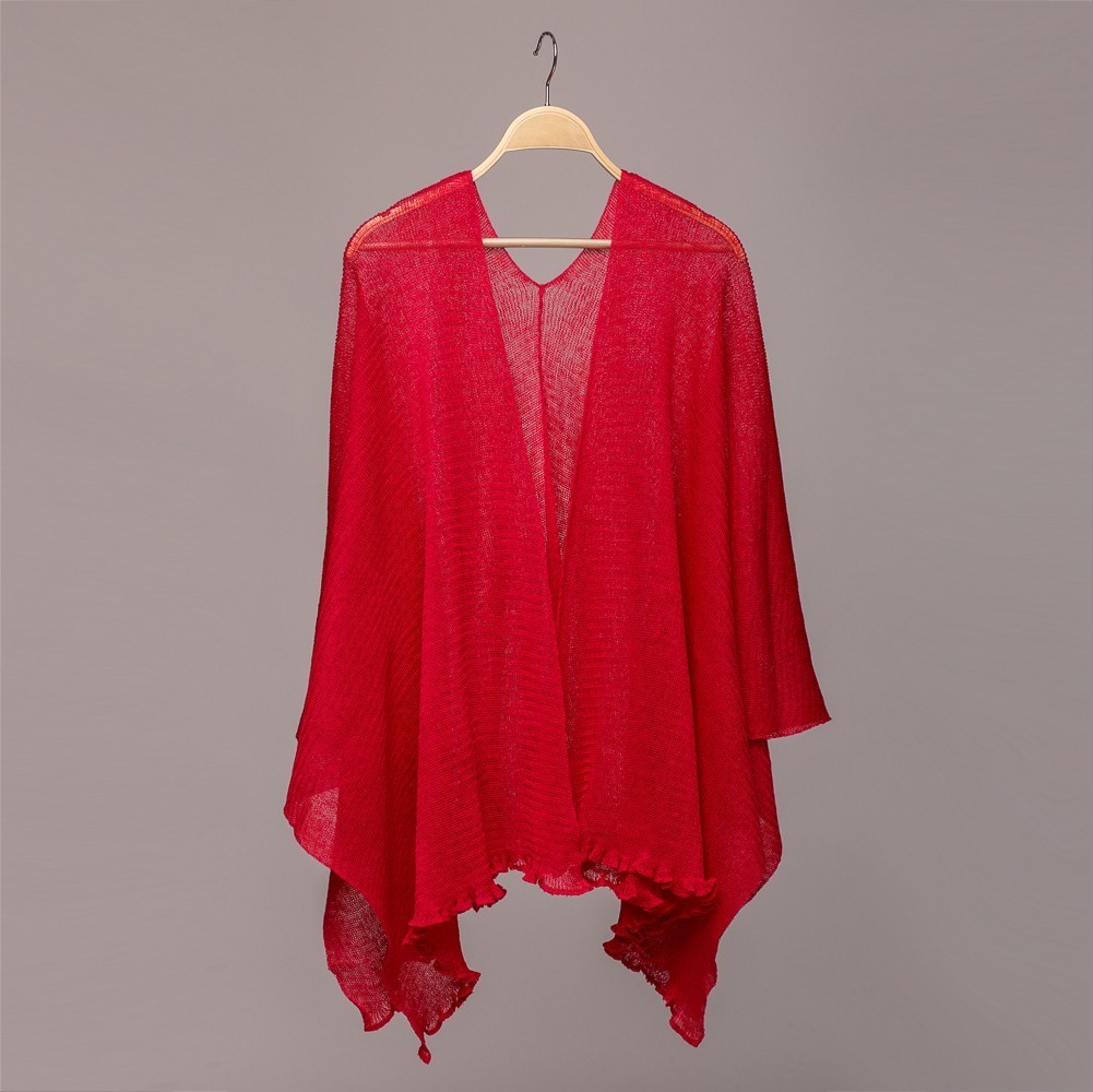 Firenze Light Pure Linen Poncho red