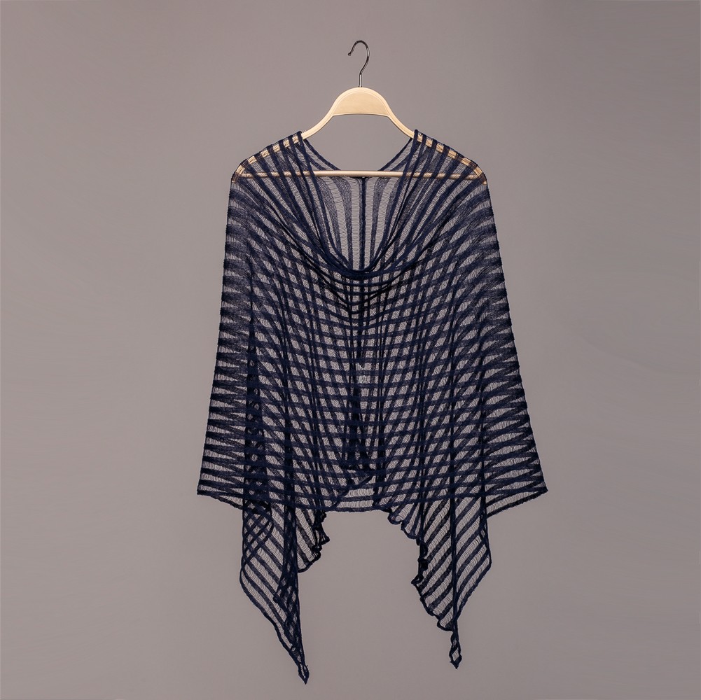 P064 dark blue pure linen light poncho