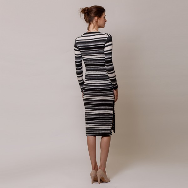 Felina striped rib-knit O-neck dress black