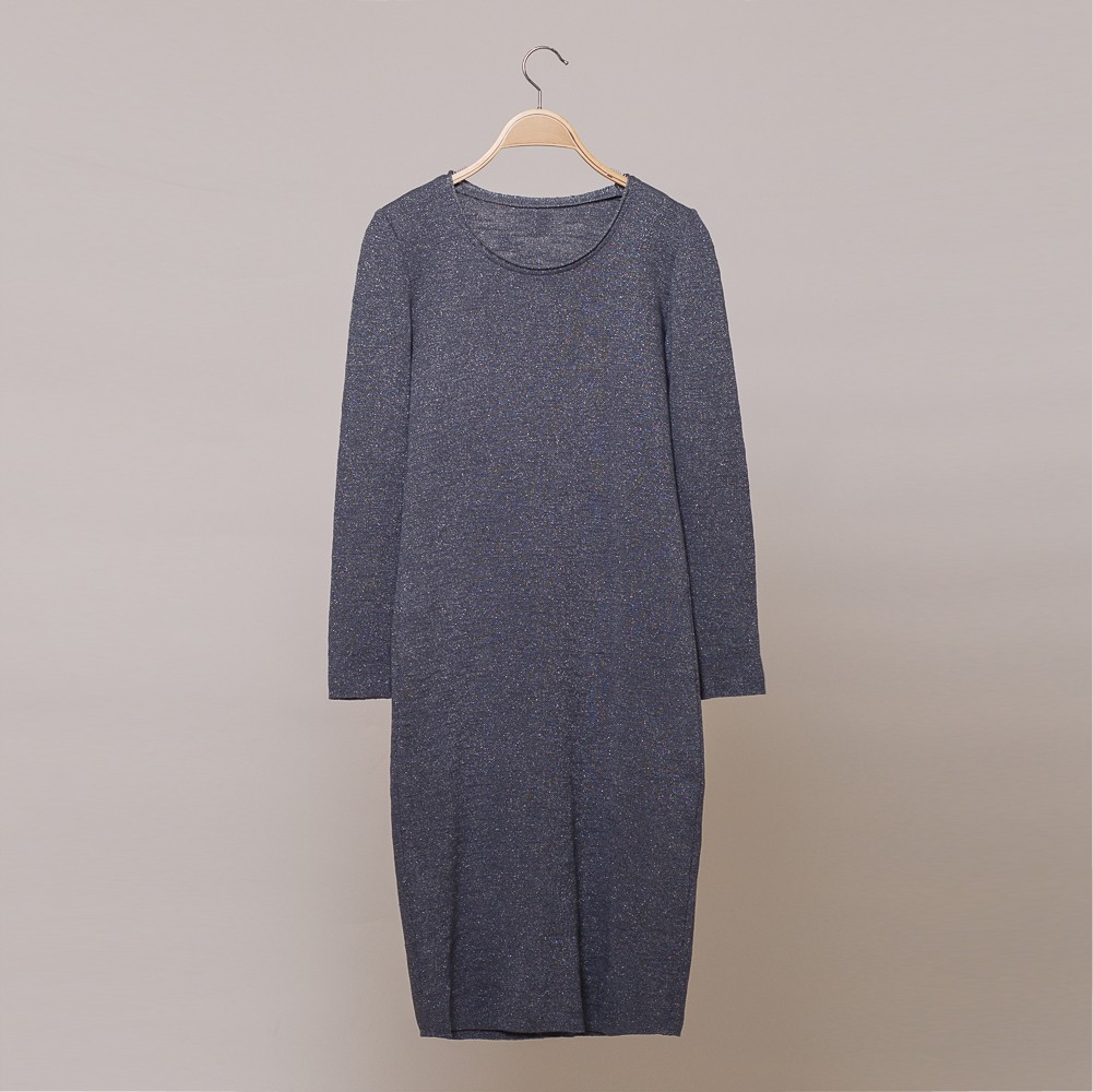 Aura lurex knit o-neck dress gray