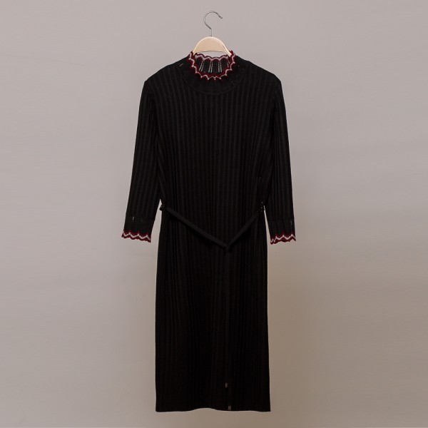 Andria wool knit dress with ribbon belt black