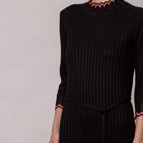 Andria wool knit dress with ribbon belt black