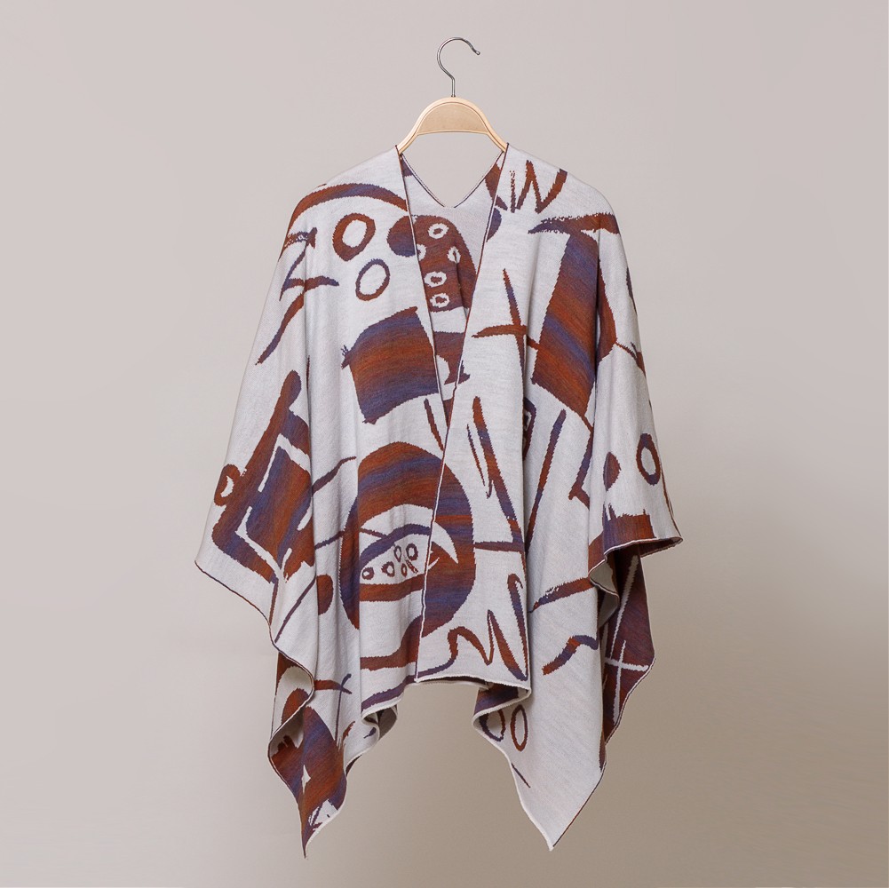 P079-skarlet-whaite-beige Skarlet merino villast kootud pontšo valge-pruun