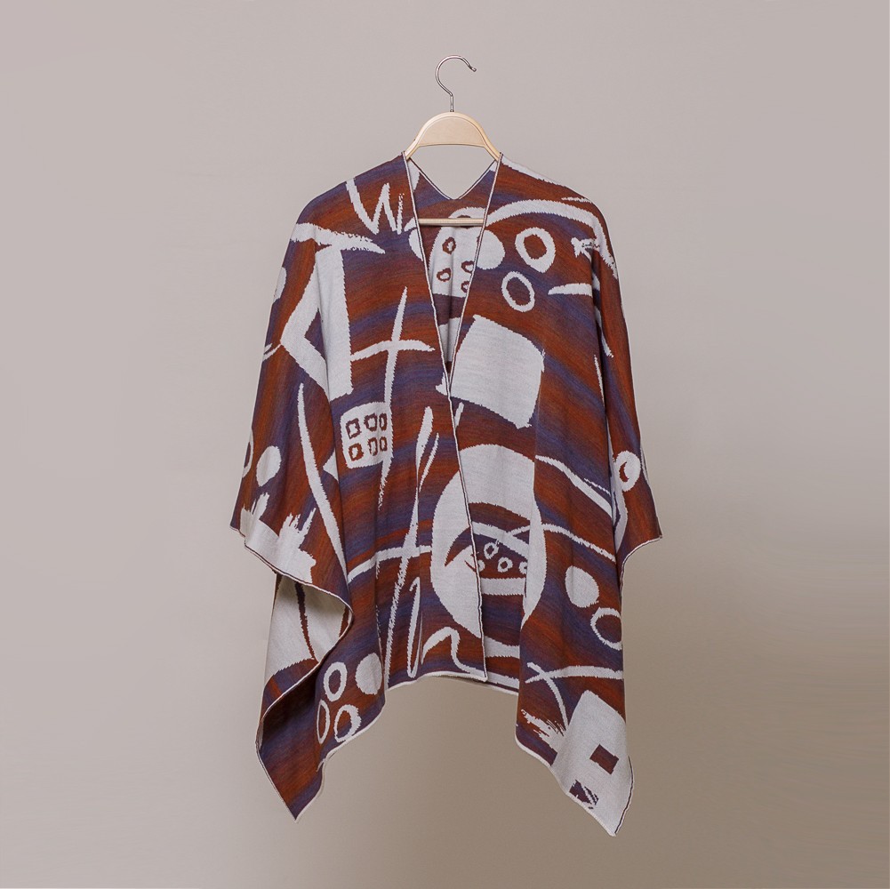 P079-skarlet-white-beige Skarlet merino villast kootud pontšo valge-pruun