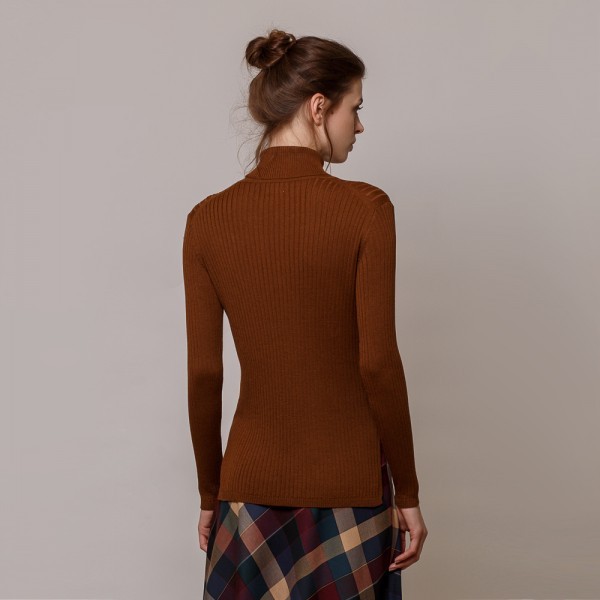 Felina трикотажный пуловер из шерсти с высоким горлом коричневого цвета