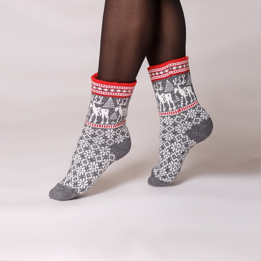 Deer warm pure wool socks gray