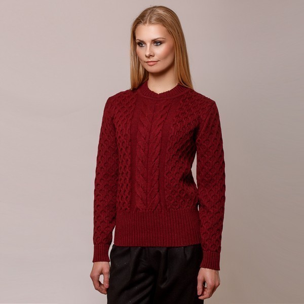 Vaselina пуловер с узором "Косы"из чистой шерсти бордового цвета