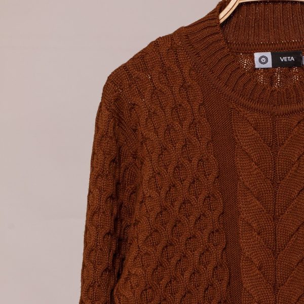 Vaselina пуловер с узором "Косы"из чистой шерсти коричневого цвета
