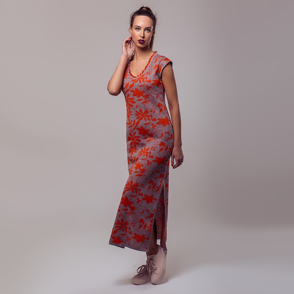 Magaly jacquard knit long pure linen dress orange – Shop