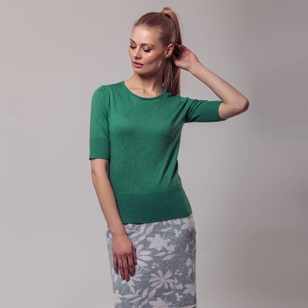 Frida cotton short sleeve green pullover mixed with silk