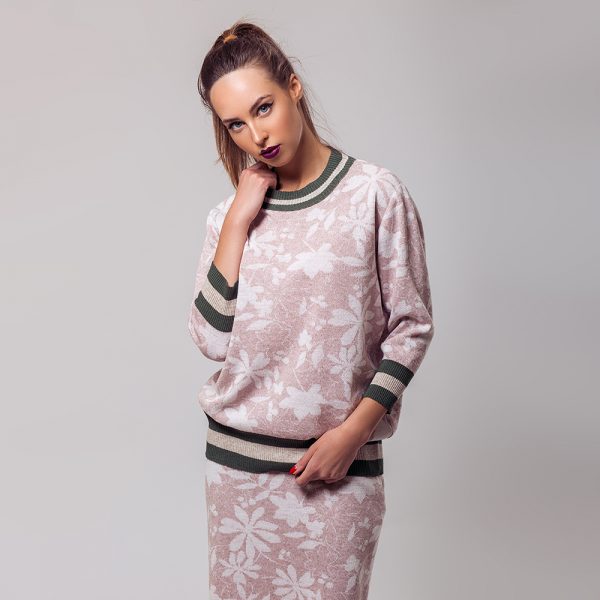Magaly O-neck jacquard knit light pink pullover