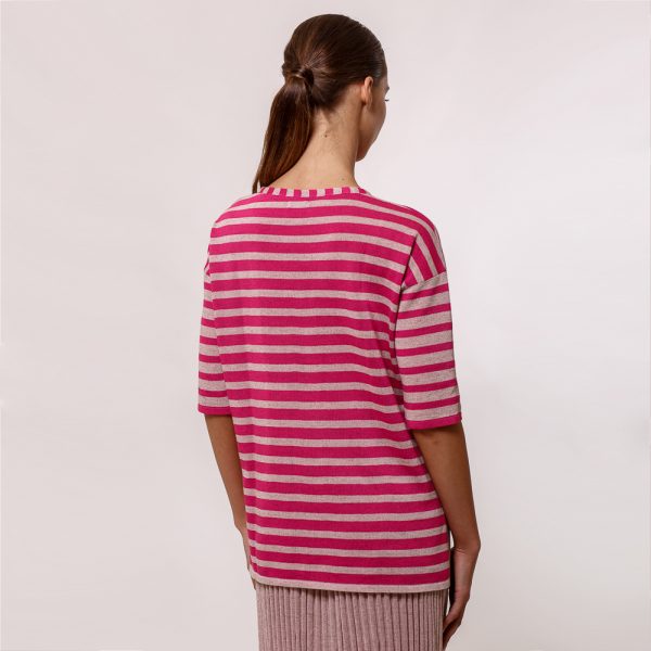 Lotta O-neck stripe pink knit top