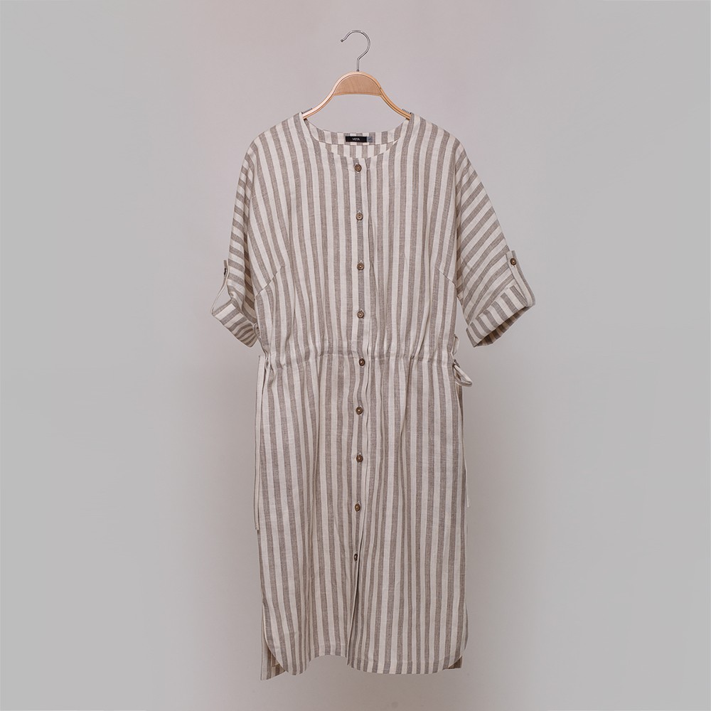 dr150-Damira-dress-white-natural gray (1) Damira платье в полоску из чистого льна