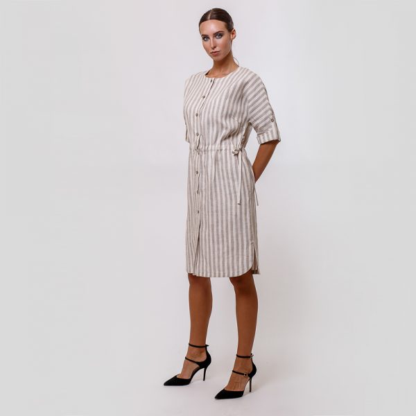 Damira pure linen dress with stripes