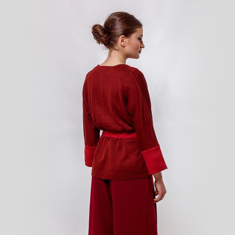 jc275-Varvara-jacket-bordo (1) Varvara silmkoeline kampsun vööga bordopunane