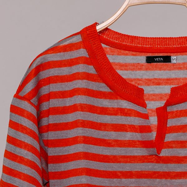 Veronika pure linen orange stripe knit top