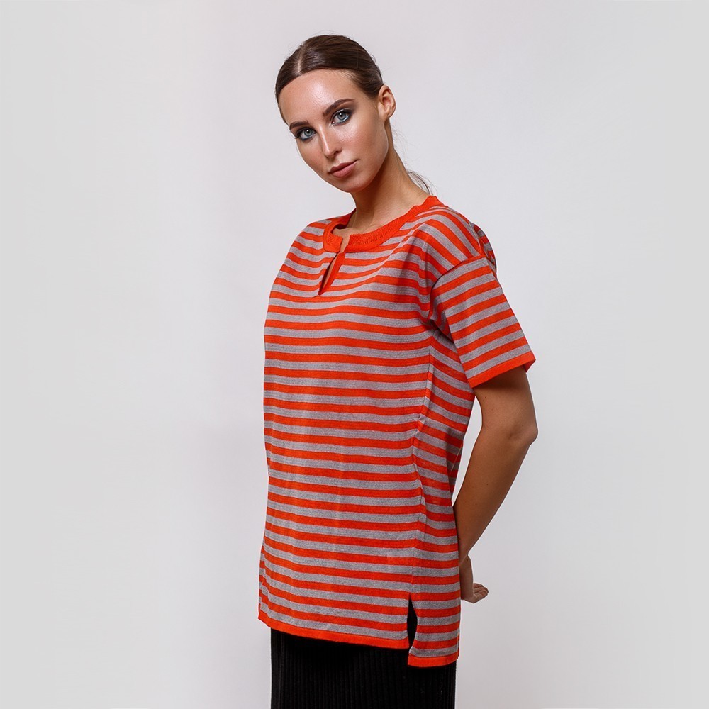 Veronika pure linen orange stripe knit top