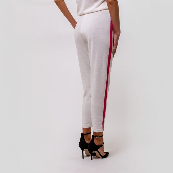 Jenna трикотажные брюки с контрастной полосой по бокам белого цвета