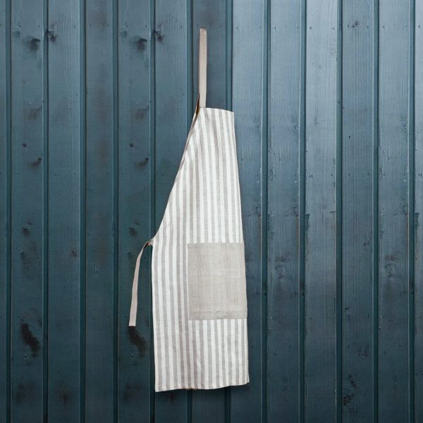Striped print beige linen apron