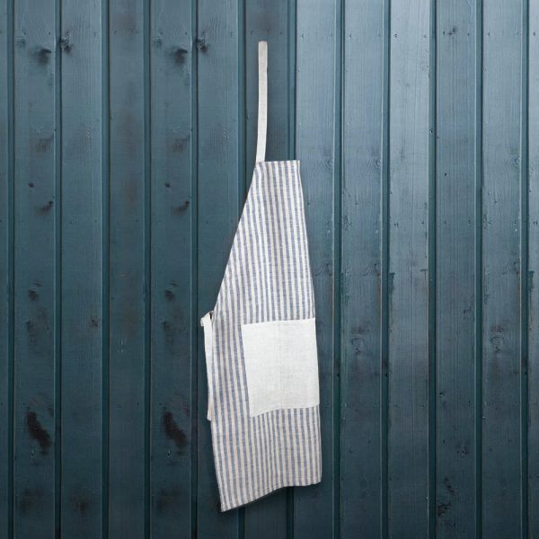 Striped print blue linen apron