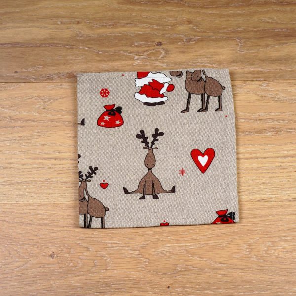 Santa & Deers Print Linen Napkin