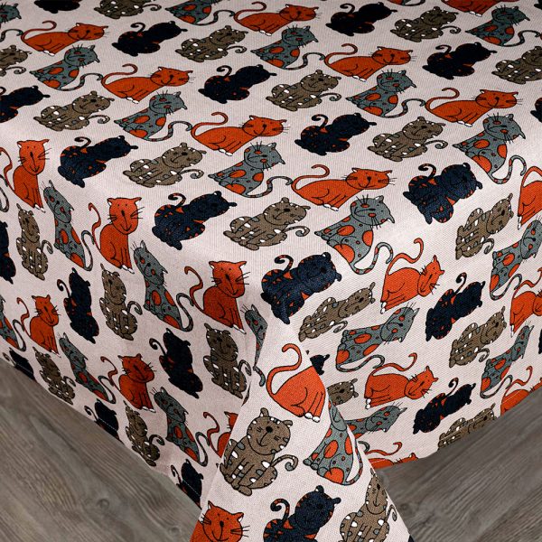 Dark Cats Print Linen Tablecloth
