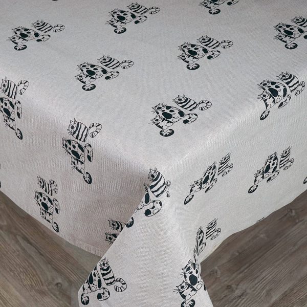 Three Cats Print Linen Tablecloth