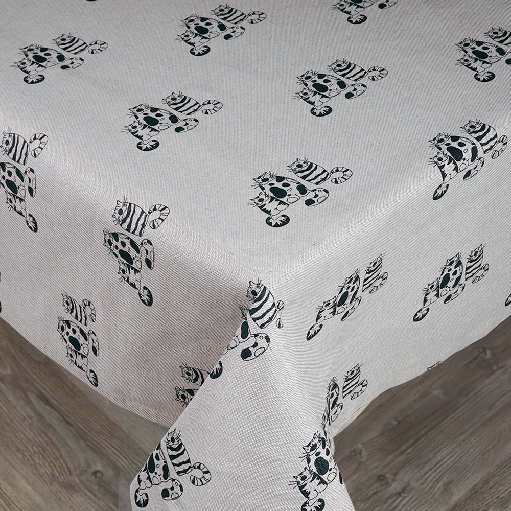 Three Cats Print Linen Tablecloth