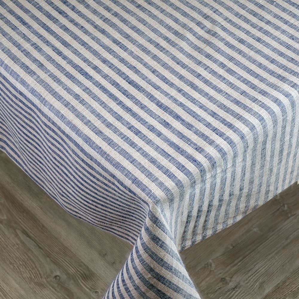Blue Striped Print Linen Tablecloth
