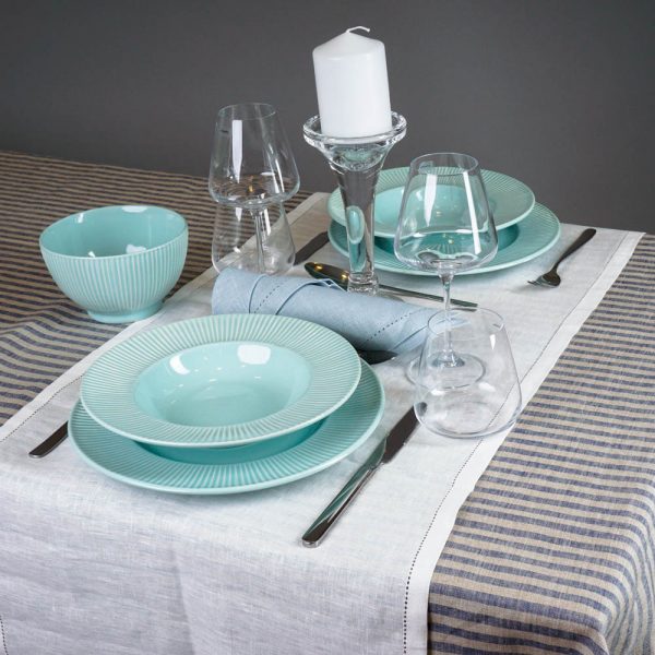 Blue Striped Print Linen Tablecloth