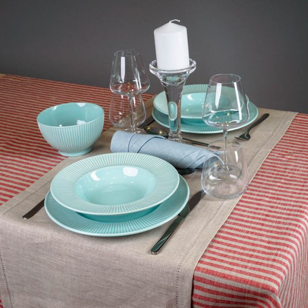 Red Striped Print Linen Tablecloth