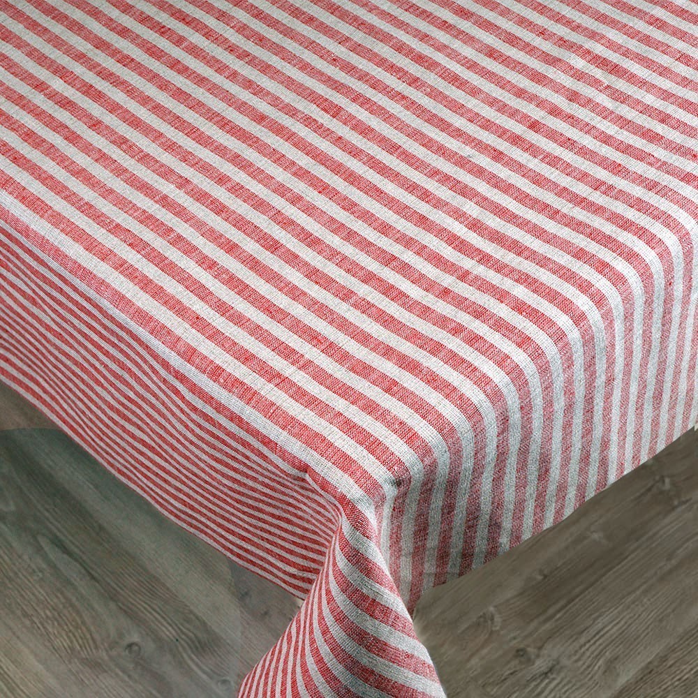 Red Striped Print Linen Tablecloth