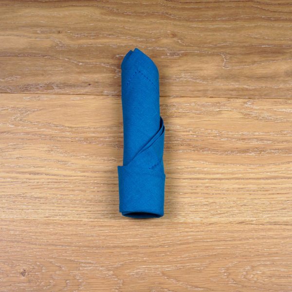 Broderi Drawnwork linen napkin blue