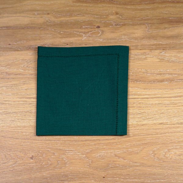 Broderi Drawnwork linen napkin dark green
